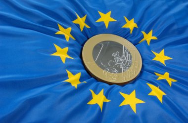Euro coin on european flag clipart