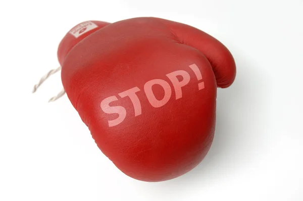 Red boxing glove Stop — Stock Photo, Image