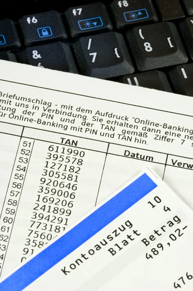 Tan-List für Online-Banking — Stockfoto