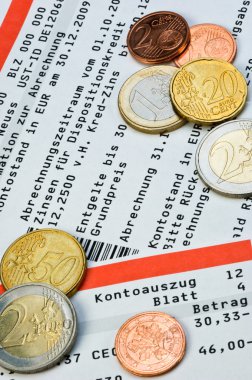 Euro coins on a bank account clipart