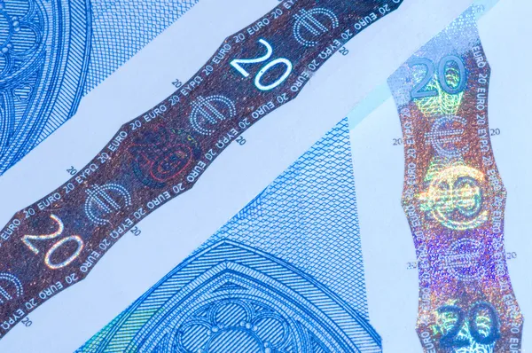 Security features on a 20-euro banknote — Stock Photo, Image