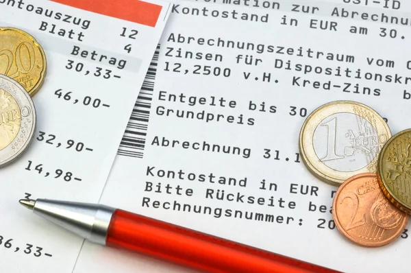 Euro coins on a bank account — Stock Photo, Image