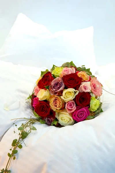 stock image Bridal Bouquet on a bed