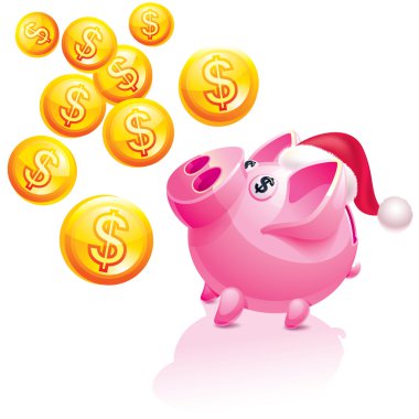 Christmas piggy bank for money rain clipart