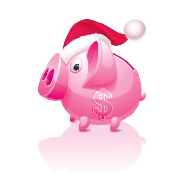 Christmas piggy bank with a dollar sign clipart