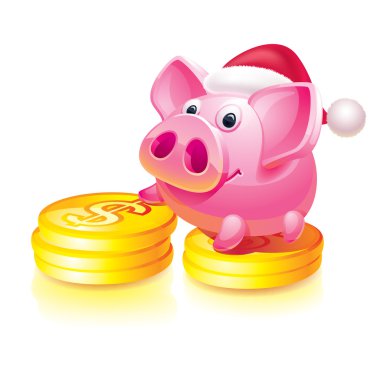 New Year's piggy bank guard clipart