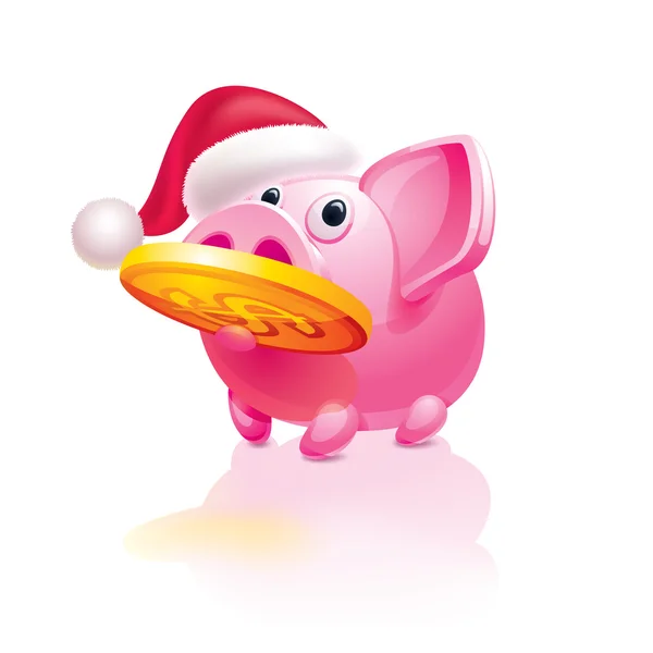 O banco piggy de Ano Novo com uma moeda — Vetor de Stock