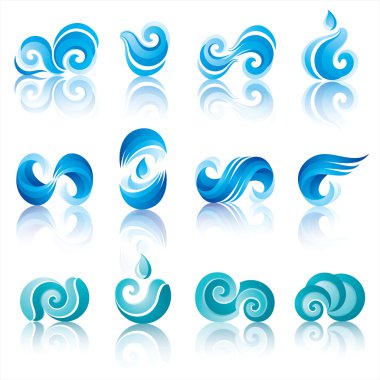 Wave and water icons with reflection clipart