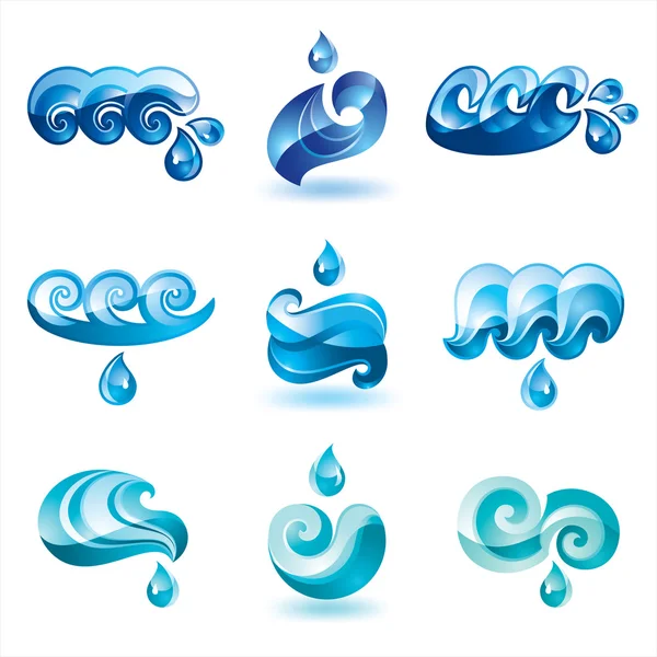 Gota - Iconos de olas y agua — Vector de stock