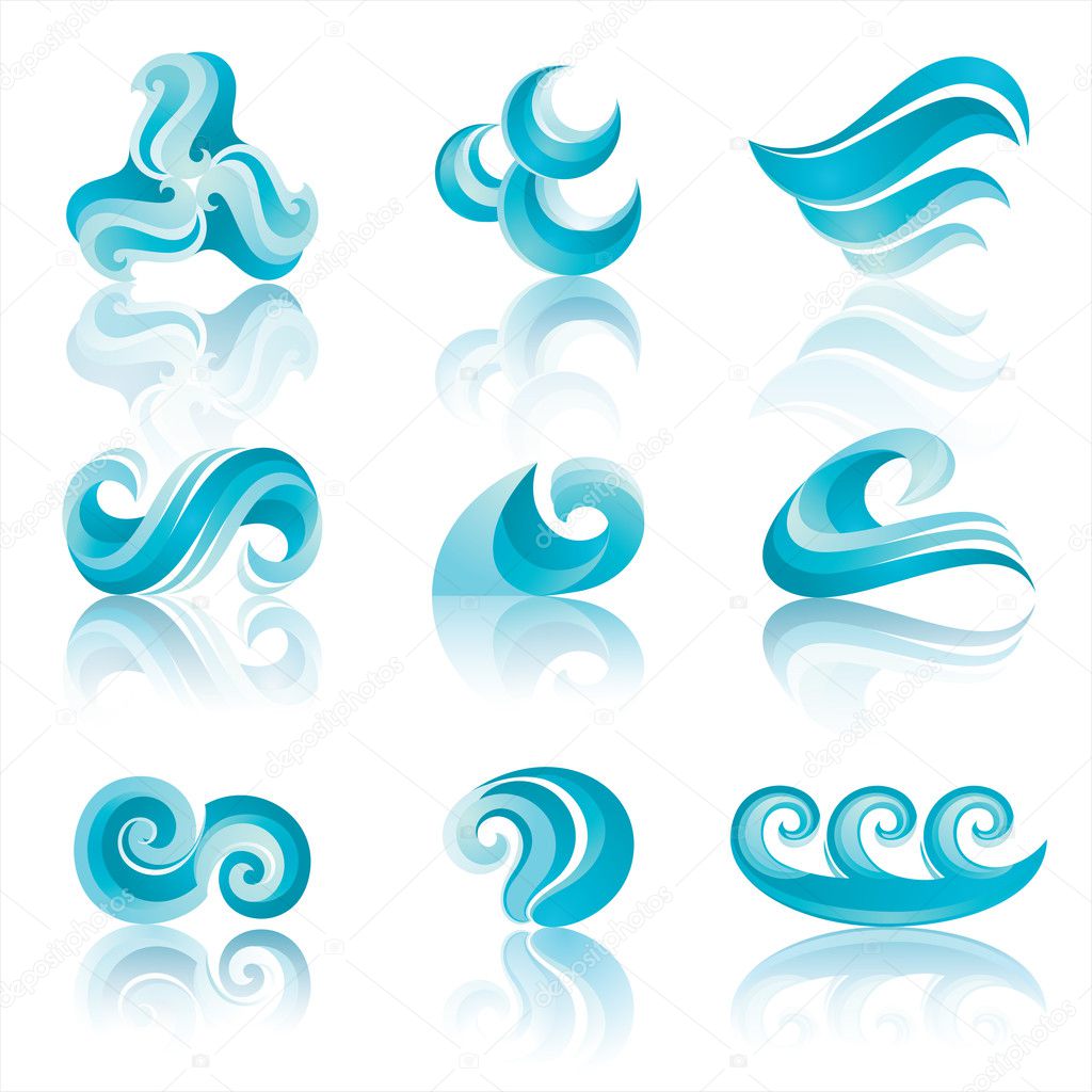 Set of Turquoise Waters Icons with reflection