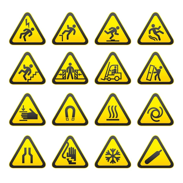 Set Simple of Triangular Warning Hazard Signs — Stock Vector