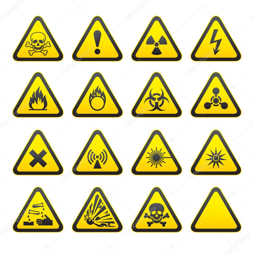 Set of Triangular Warning Hazard Signs