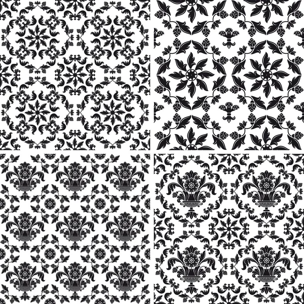 Patrón de fondo de pantalla sin costuras floral, blanco y negro — Archivo Imágenes Vectoriales