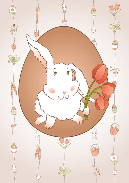 Rabbit with Tulips — Stock Vector