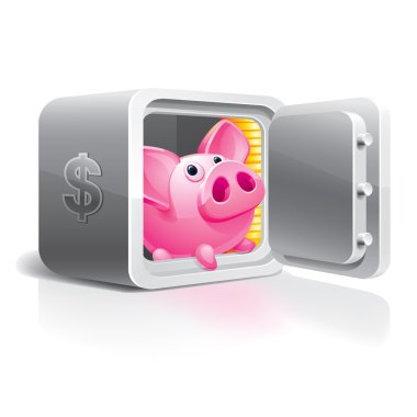 Piggy bank in a safe clipart