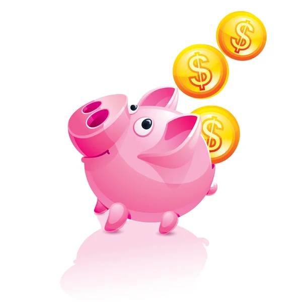 Piggy bank en dalende geld — Stockvector