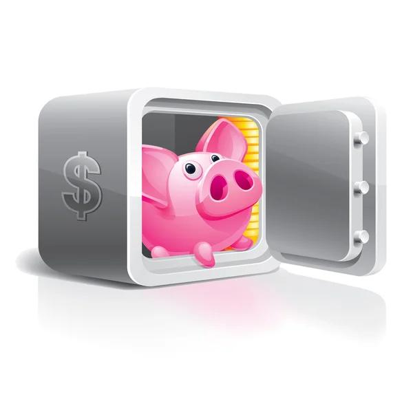 Piggy bank em um cofre — Vetor de Stock