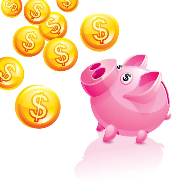 Piggy bank pénzt eső — Stock Vector