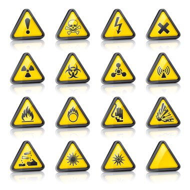 Set of three-dimensional Warning Hazard Signs clipart