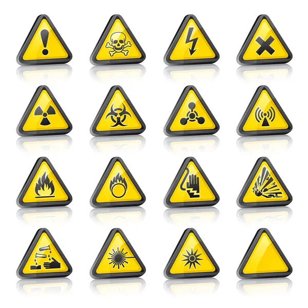 Set of three-dimensional Warning Hazard Signs — Stock Vector