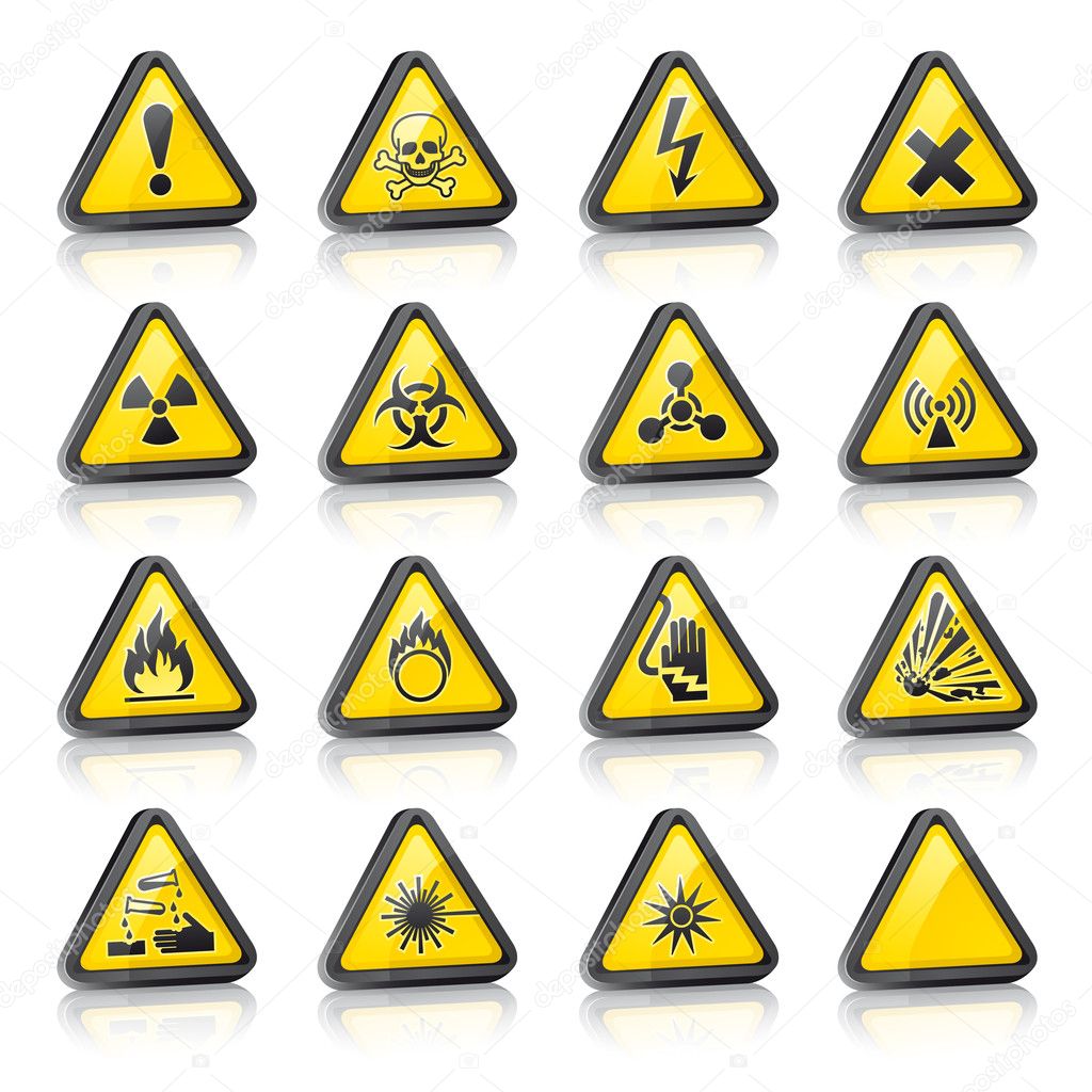 Set of three-dimensional Warning Hazard Signs