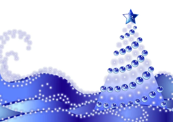 Abete di Natale su neve azzurra scura — Vettoriale Stock