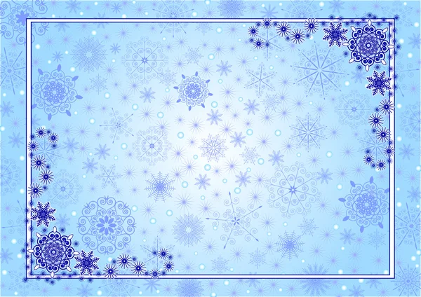 Blauer Weihnachtsrahmen mit Schneeflocken — Stockvektor