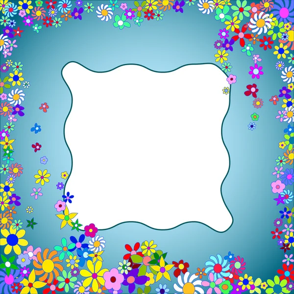 Πλαίσιο των ζωηρόχρωμων λουλουδιών σε ένα μπλε Background_2 — Διανυσματικό Αρχείο