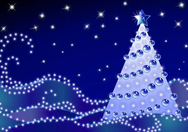 Abete di Natale su neve blu scuro _ 6 — Vettoriale Stock