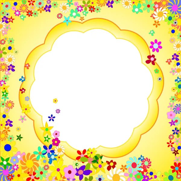 Rahmen aus bunten Blumen auf gelbem Hintergrund — Stockfoto