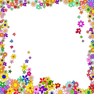 Frame of Colorful Flowers on a White Background clipart