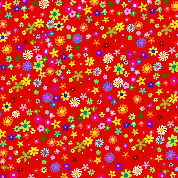 Flores coloridas em um fundo vermelho — Vetor de Stock
