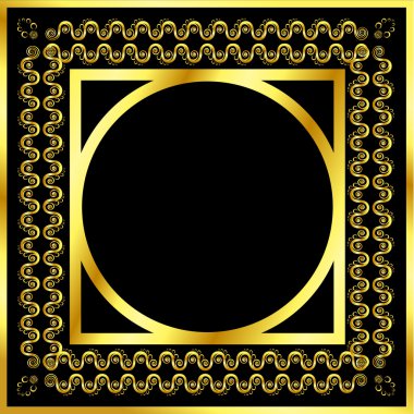 Gold pattern frame with waves and stars_6 clipart