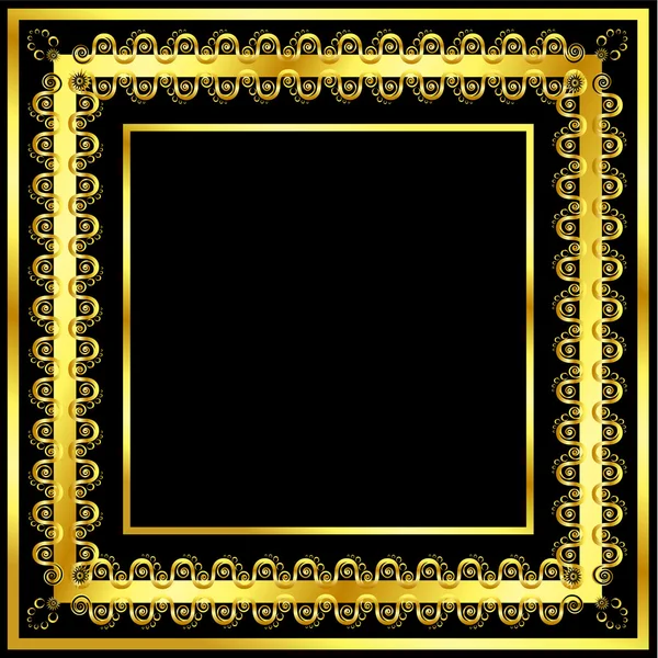 Gold pattern frame with waves and stars_8 — Stock Vector
