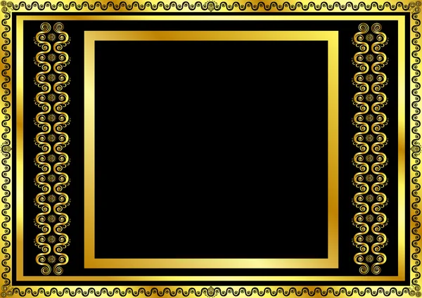 Gold pattern frame with waves and stars_11 — Stock Vector
