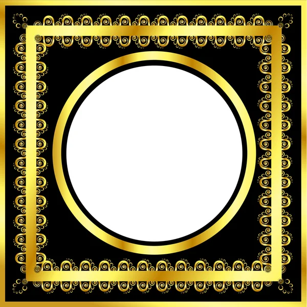 Gold pattern frame with waves and stars_16 — Stock Vector