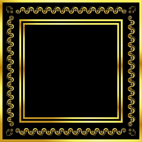 Gold pattern frame with waves and stars_14 — Stock Vector