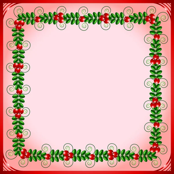 Розовая рамка с листьями и ягодами — стоковый вектор