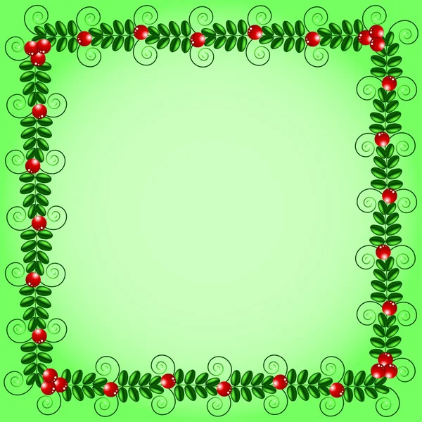 Зеленая рамка с листьями и ягодами — стоковый вектор