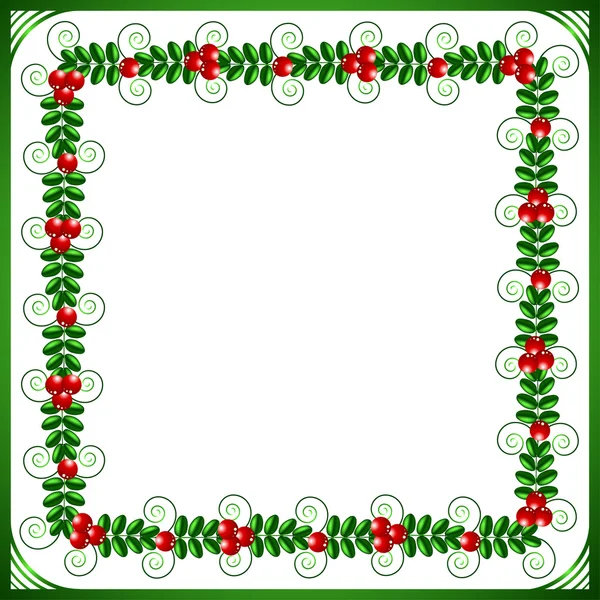 Зеленая рамка с листьями и ягодами на белом фоне — стоковый вектор