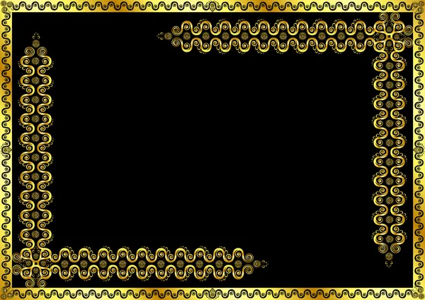 Gold pattern frame with waves and stars_2 — Stock Vector
