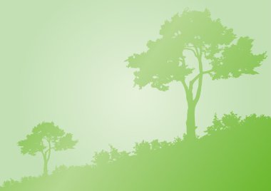 Horizontal green background with silhouette of trees clipart