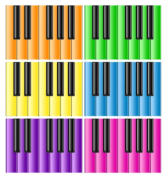 Six Classic Pianos With Colorful Keys — Stock Vector