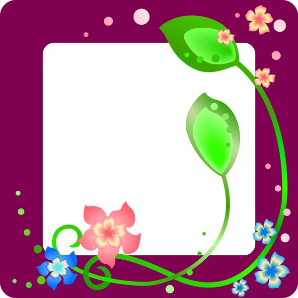 Λιλά άνοιξη πλαίσιο με λουλούδια και φύλλα — Διανυσματικό Αρχείο
