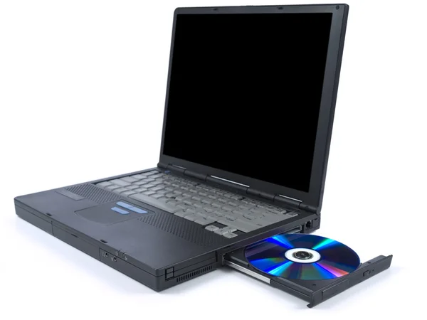 Czarny laptop i DVD — Zdjęcie stockowe
