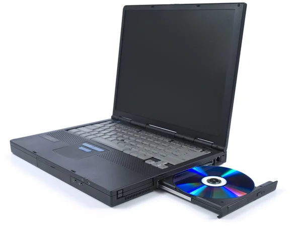 Fekete laptop és DVD — Stock Fotó