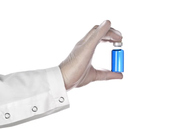 Blauwe flacon op een hand — Stockfoto