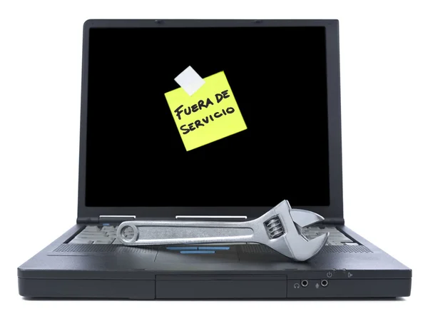 Laptop com nota pegajosa — Fotografia de Stock