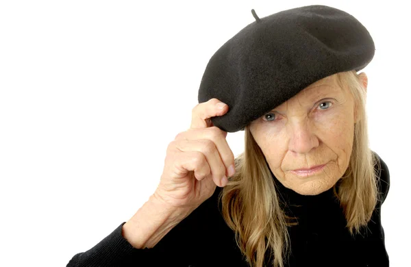 Vrouw in baret — Stockfoto