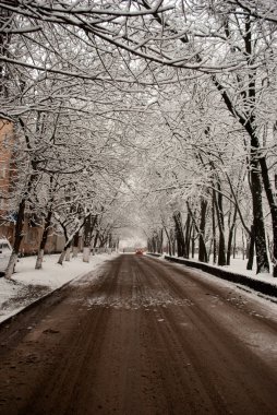 Landscape-winter country roads in the snow. Vertical orientation. clipart